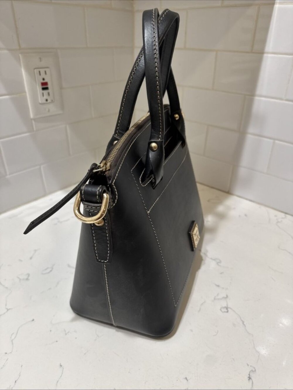 As Is Dooney and Bourke Black Leather Satchel Bag Tote - Picture 4 of 16